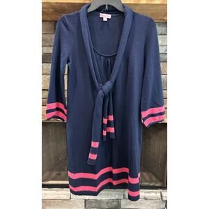 Lily Pulitzer Connie Navy Pink 100% Merino Wool Sweater Dress S W/ Scarf *D2